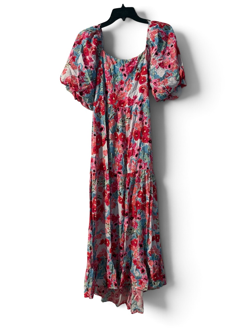 Sale‼️ Square-Neck Puff-Sleeve Floral Maxi Dress in Multi Pink - Picture 2 of 3